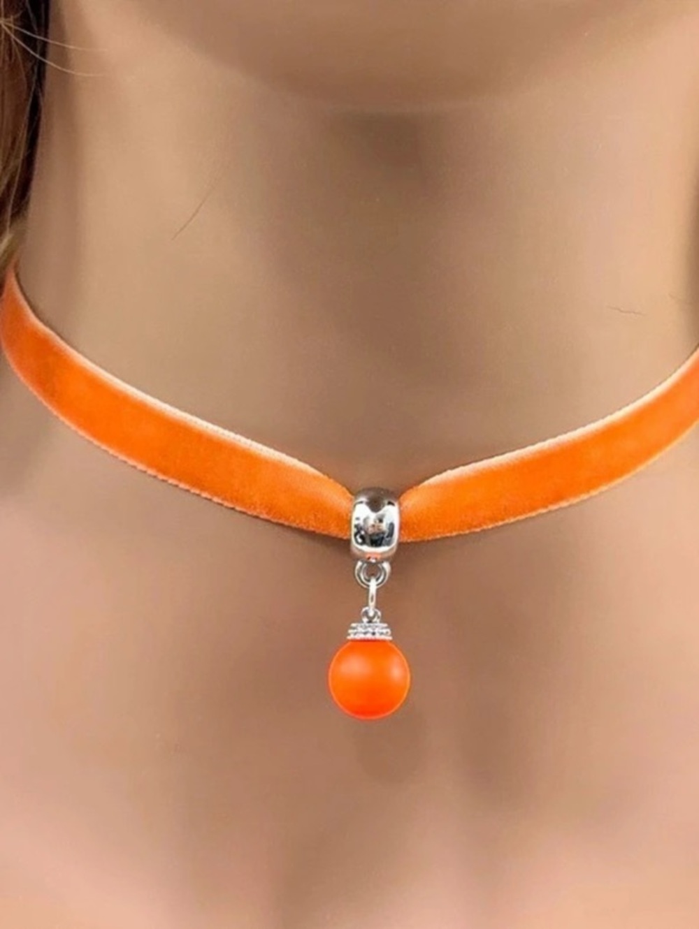 Orange Swarovski pearl Velvet Choker Necklace